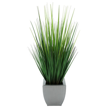 Faux Grass in Tapered Zinc Cube, Silver
