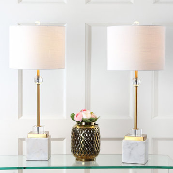 Dawson 30" Marble and Crystal Table Lamp, Brass, Set of 2