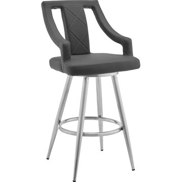 Maxen Bar Stool Gray, Brushed Stainless Steel, Counter Height