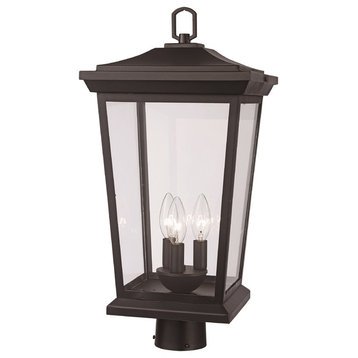 3 Light Postmount Lantern in Black with Clear Glass