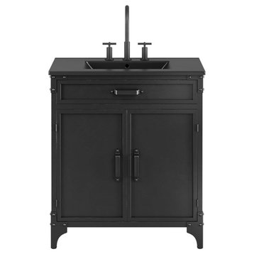 Modway Steamforge 30" Wood Bathroom Vanity with Fixed Drawer in Black