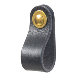Walnut Studiolo - Leather Drawer Pull, The Hawthorne, Black, Small, Brass - Cabinet And Drawer Handle Pulls