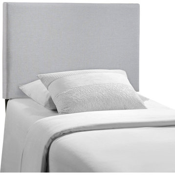 Modern Contemporary Twin Size Upholstered Headboard, Gray Fabric