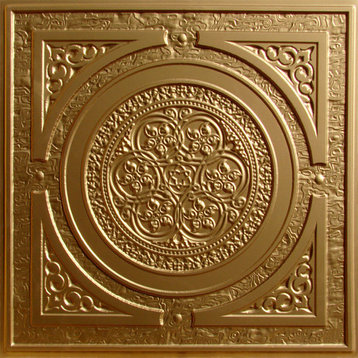 24"x24" D225 PVC Faux Tin Ceiling Tiles, Set of 6, Gold