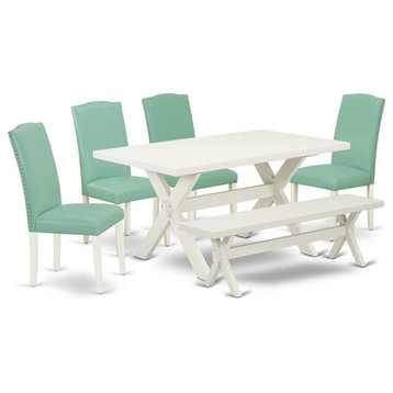 East West Furniture X-Style 6-piece Wood Dining Set in Linen White/Pound