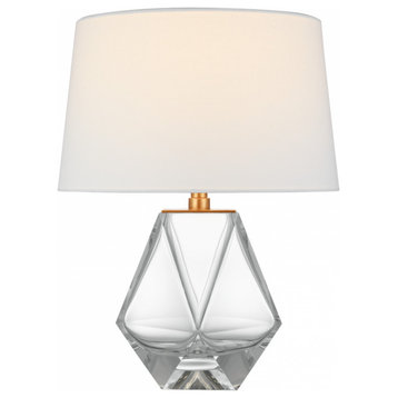 Gemma Small Table Lamp, 1-Light, Clear Glass, Linen Shade, 16.5"H