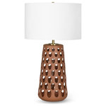 Regina Andrew - Kelvin Ceramic Table Lamp, Black, Brown - Natural light can filter through perforations on the base of the Kelvin Ceramic Table Lamp, creating a beautiful effect by day as much as it has while illuminated during the evening. Finished with a black glaze and paired with a crisp linen shade and natural brass fittings, the Kelvin would look incredible as a pair on either side of a sofa or bedside.