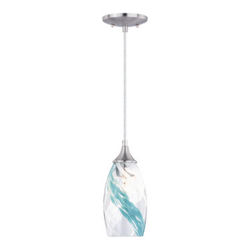 Milano Mini Pendant, Satin Nickel, Caribbean Blue Swirl Glass