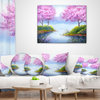 Flowering Trees Over Lake Landscape Printed Throw Pillow, 18"x18"
