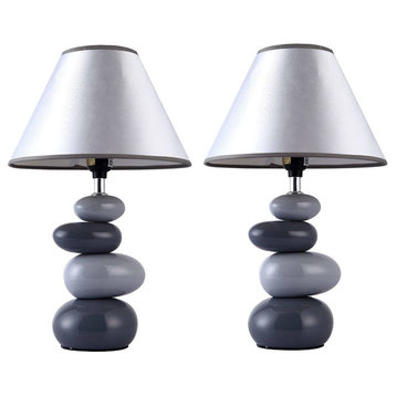Lt3052-Gray Shades of Gray Ceramic Stone Table Lamp, Pack of 2