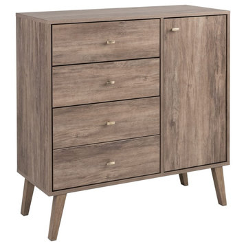 Retro Dresser, Unique Design With 4 Drawers and Side Storage Cabinet, Drifted Gr