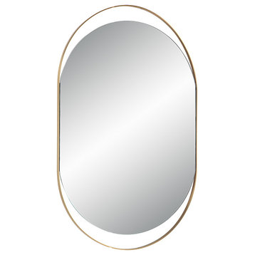 Ecru 40" Tall Pill Oval Mirror, Satin Brass