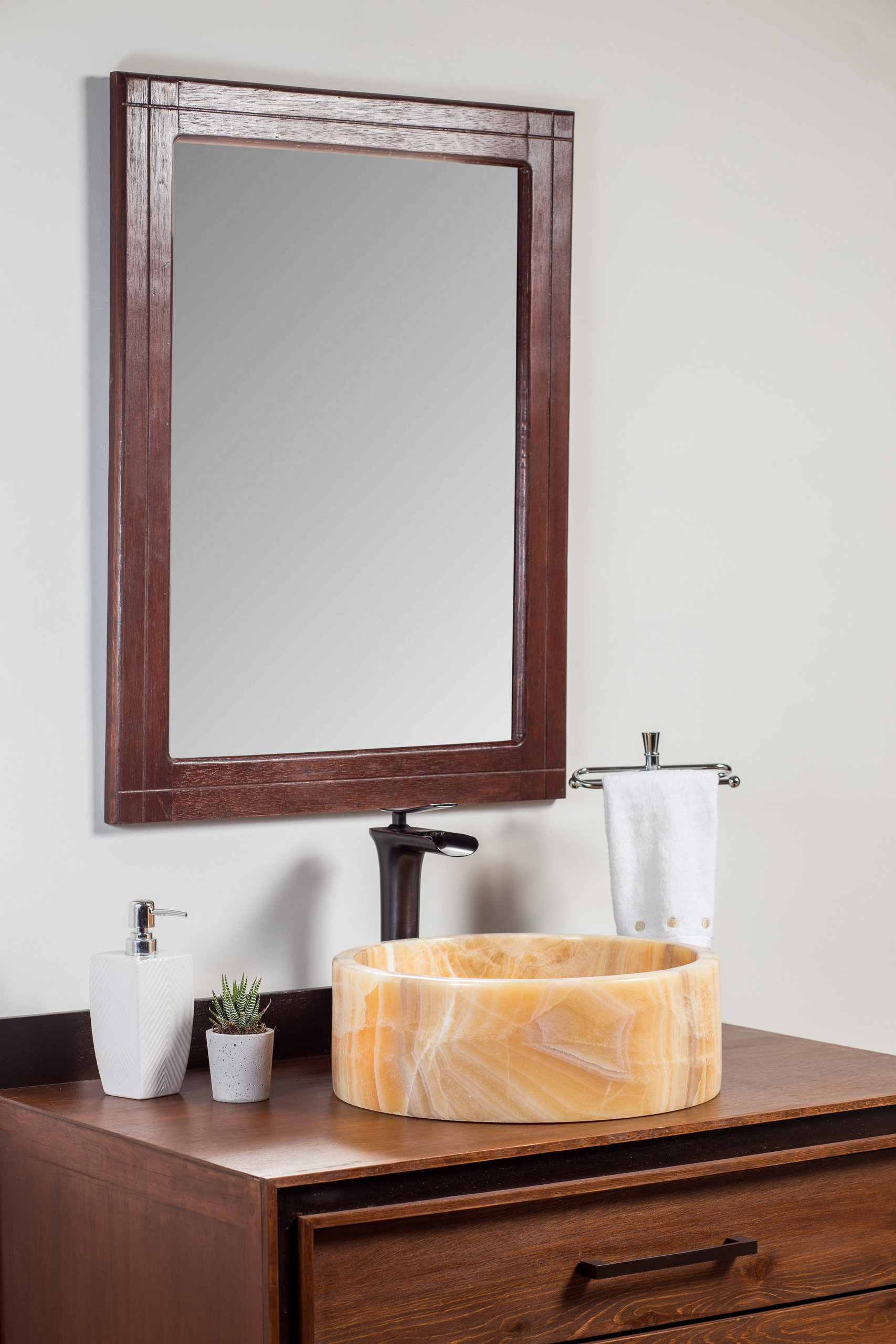 Natural Stone Vessel Bathroom Sink, Blizz Honey Onyx