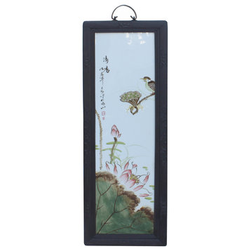 Vintage Chinese Wood Frame Porcelain Flower Birds Wall Plaque Panel Hws1204