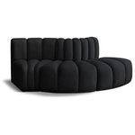 Meridian Furniture - Arc Velvet Upholstered 3-Pc. S-Shaped Modular Sectional, Black - Give your living room or den the perfect blend of style and versatility with this Arc velvet fabric curved modular Sectional. Part of the Arc modular furniture collection, this Sectional comes upholstered in rich black velvet fabric and features deep channel tufting that adds a touch of luxury while enhancing comfort and support. A seamless combination of form and function, this chair can be used with other Arc pieces to create a myriad of configurations in your well-curated room.