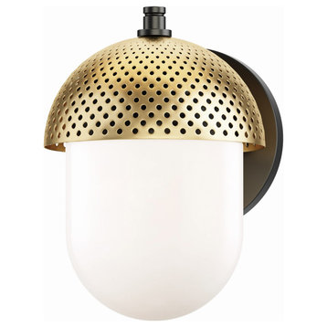 Perf Outdoor 1-Light Outdoor Wall Sconce in Black with Gold