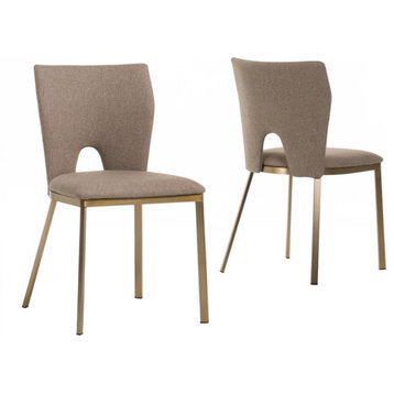 Modrest Burton Modern Beige and Brass Dining Chair Set of 2