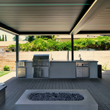 Louvered Pergola with Double Roof , Screens and RGB Louver Lighting