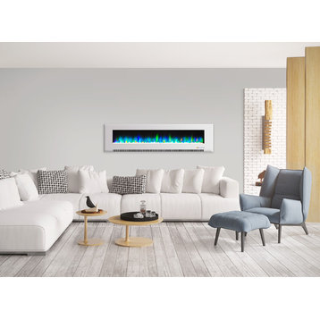 78" LED Cambridge Wall-Mount Electric Fireplace With Remote, White