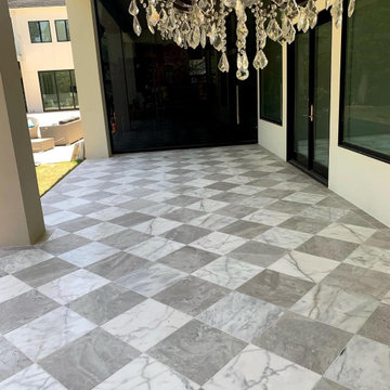 Checkered marble patio makeover