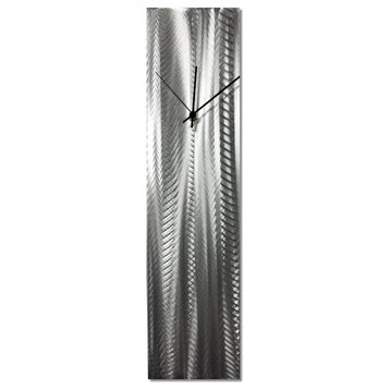Contemporary Wall Clock 'Silver Lines Clock', Hand-Crafted Modern Kitchen Clock
