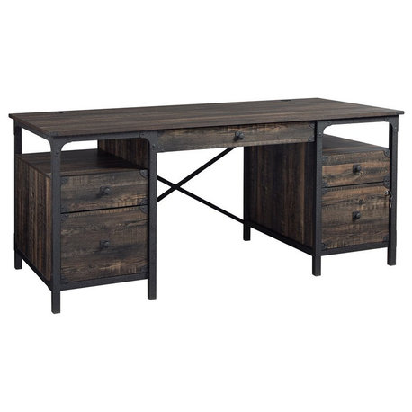 Sauder Steel River Engineered Wood Executive Desk in Carbon Oak