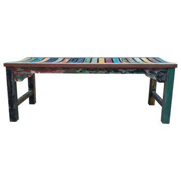 Backless Dining Bench made from Recycled Teak Wood Boats, 4'