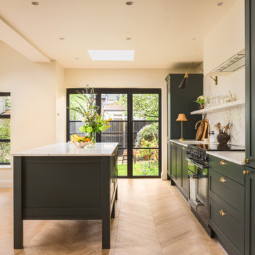 Dark green free-standing Shaker Kitchen