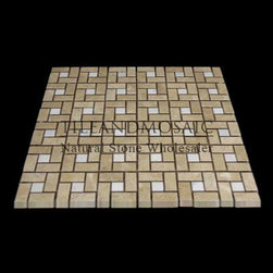 Crema Marfil Target Pinwheel Pattern Marble Mosaic Tile with White Thassos Dots - Products