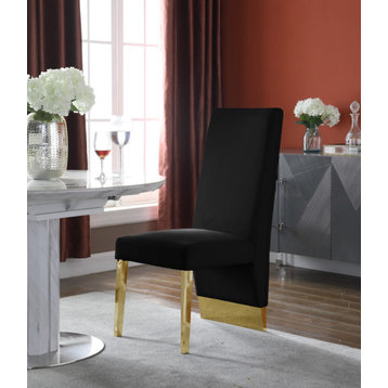 The Cairo Dining Chair, Set of 2, Black Velvet, Gold Legs