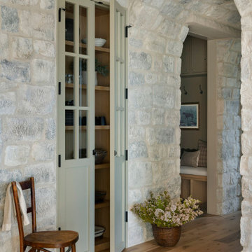 Antique White Oak Flooring in a Stone Archway Hallway
