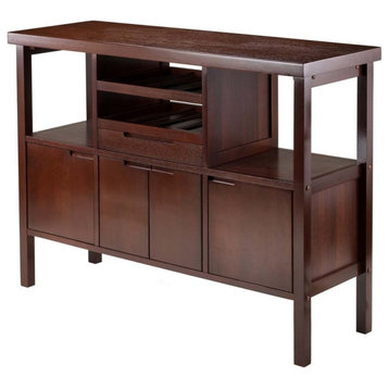 Winsome Diego Wine Rack Transitional Solid Wood Buffet Table in Walnut