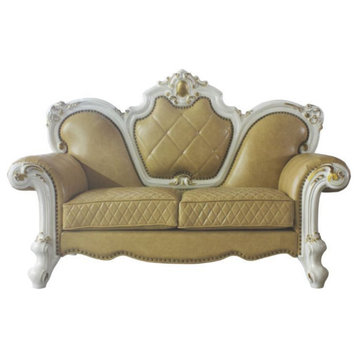 Ergode Loveseat With 3 Pillows Antique Pearl and Butterscotch Pu