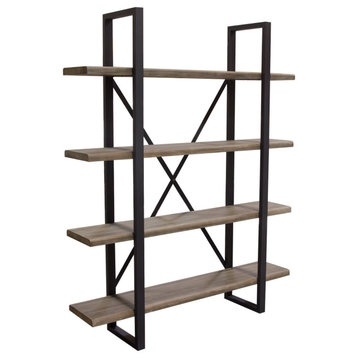 Montana 73" 4-Tiered Shelf Unit in Rustic Oak Finish with Iron Frame