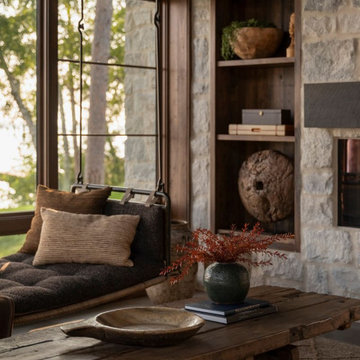 Antique Elm Paneling and Ceiling in Modern Lakehouse Four Seasons Porch