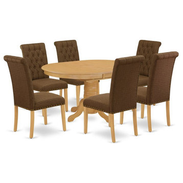 East West Furniture Avon 7-piece Wood Dining Set in Oak/Dark Coffee