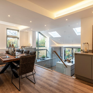 Split level kitchen living and dining extension