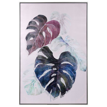 Colorful Palms I Art Print on Canvas Purple, Dark Blue, and Pastel Framed