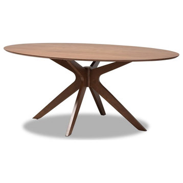 Bowery Hill Modern Walnut Brown Finished Wood 71-Inch Oval Dining Table