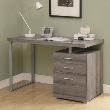 Minimalist Desk, Floating Desk and Storage Drawers With Silver Pulls, Dark Taupe