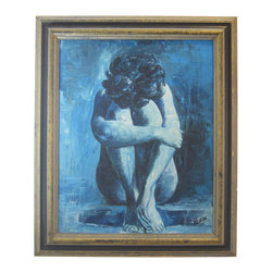 Mid-Century Verdi Blue Nude Painting - SOLD - Paintings