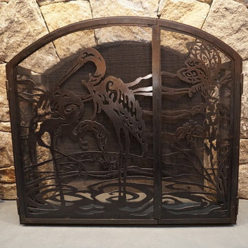 Blue Heron Bliss Fireplace Screen