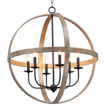 Maxim 27576 Compass 6 Light 30"W Taper Candle Chandelier - Barn Wood / Black
