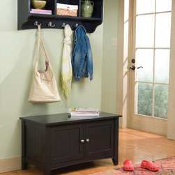 Mint Green Mudroom with Storage Bench and Shelving Unit in Black, Shaker Cottage - Products
