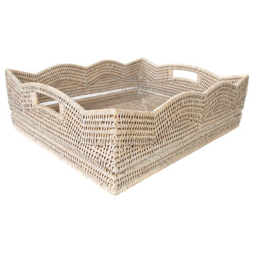 Artifacts Rattan™ Scallop Collection Rectangular Storage Basket, White Wash
