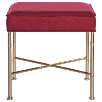 Dann Foley Bamboo Stool Satin Gold Metal Red Upholstery