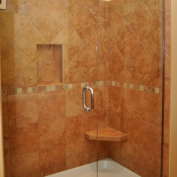 Porcelain Shower with Seat and Shelf