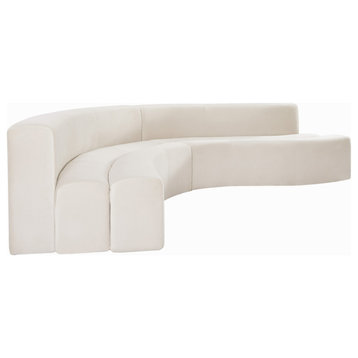 Curl Velvet Upholstered 2-Piece Sectional, Cream