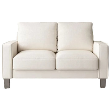 Modern Loveseat, Ergonomic Polyester Cushioned Seat With Track Arms, Beige