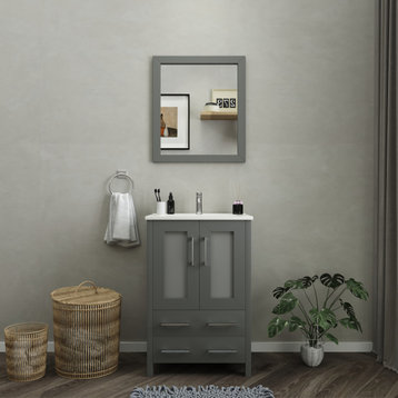 Vanity Art Vanity Set With Ceramic Top, 24", Gray, Led Touch-Switch Mirror